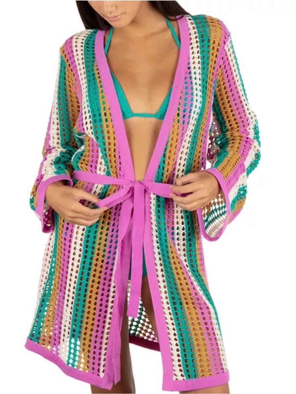 🆕 Hurley Striped Crochet Robe Cover-Up M/L - Picture 1 of 8